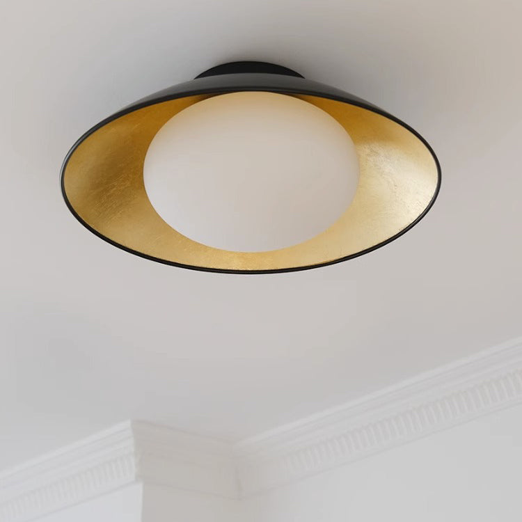 Traditional Vintage Iron Glass Ball Bowl 1-Light Semi-Flush Mount Ceiling Light For Bedroom