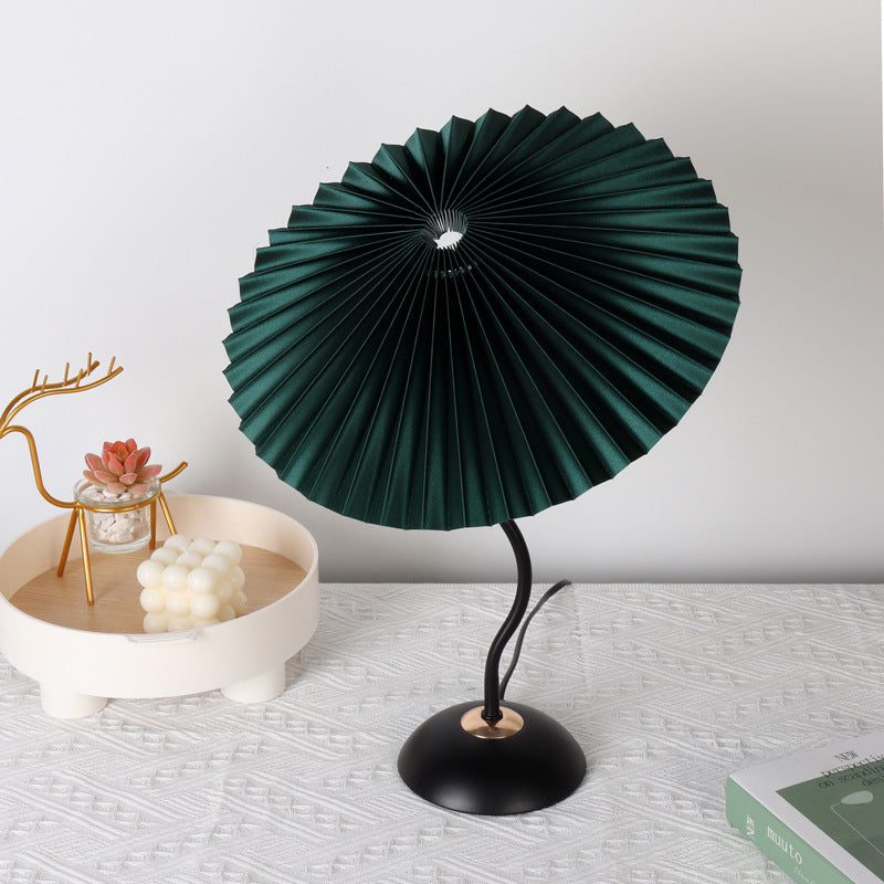 Contemporary Nordic Pleated Fabric Round Shade Iron Frame 1-Light Table Lamp For Study