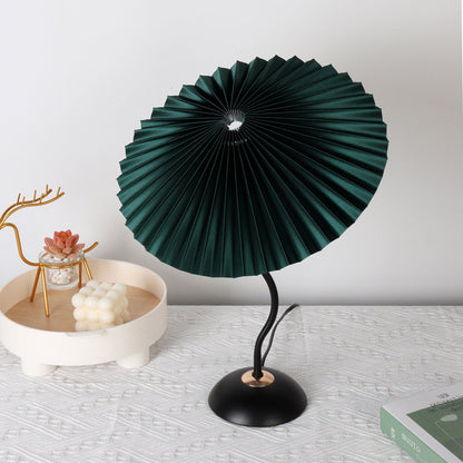 Contemporary Nordic Pleated Fabric Round Shade Iron Frame 1-Light Table Lamp For Study