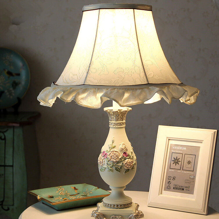 European Court Fabric Cone Resin Base 1-Light Table Lamp