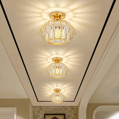 Modern Luxury Flower Iron Crystal 1-Light Semi-Flush Mount Ceiling Light