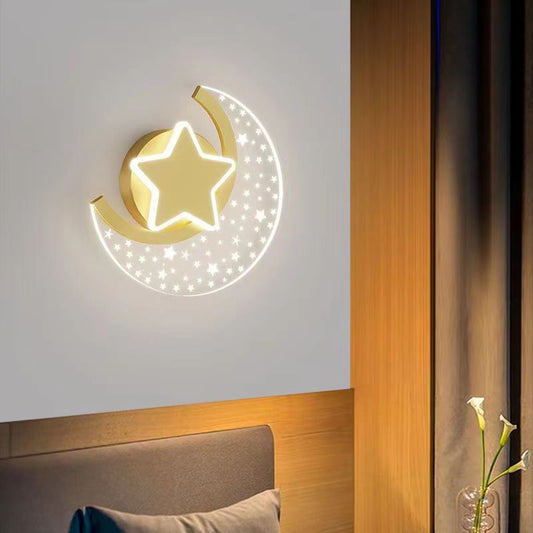 Modern Simplicity Iron Aluminum Acrylic Moon Star LED Wall Sconce Lamp For Bedside