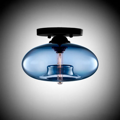 Contemporary Creative Flat Oval Iron Glass 1-Light Semi-Flush Mount Ceiling Light For Living Room