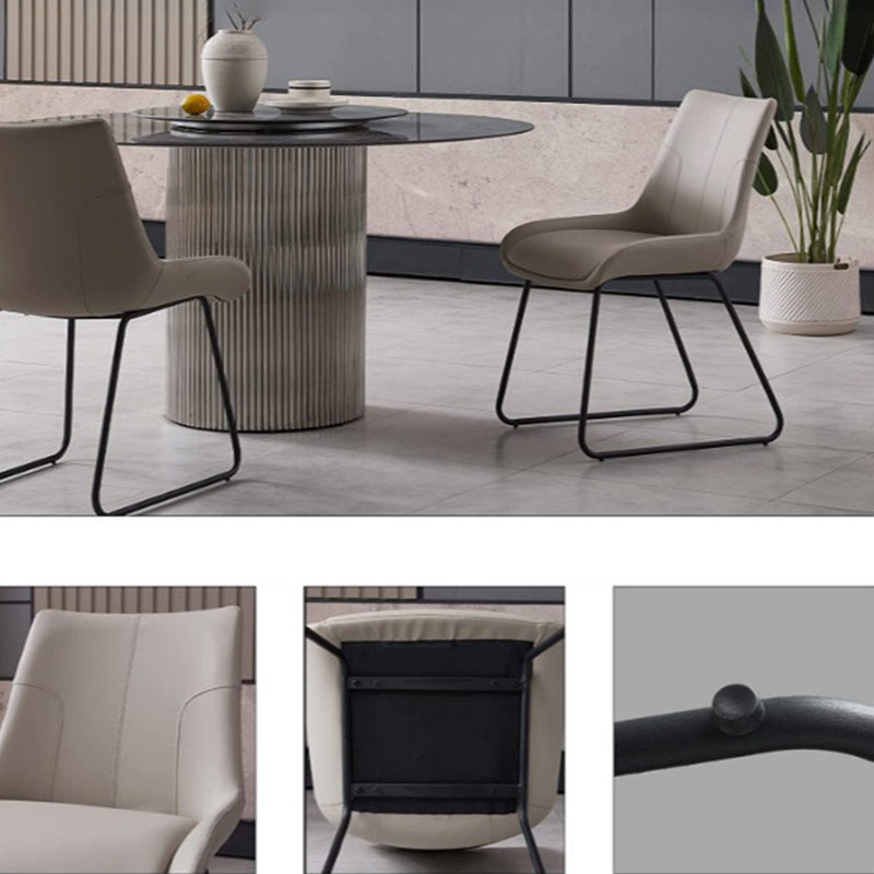 Contemporary Nordic Rectangular Upholstered Trapezoidal Base Faux Leather Metal Dining Chair Backrest For Dining Room