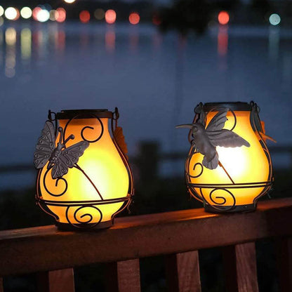 Solar Outdoor Glass Flame Oval Cage LED Courtyard Decorative Landscape Light