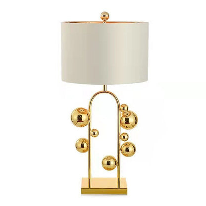 Modern Art Deco Fabric Round Shade Iron Globe Ball 1-Light Table Lamp For Home Office