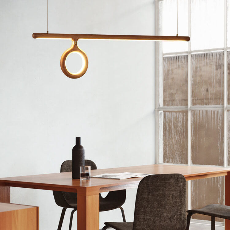 Modern Solid Wood Japanese Style Strip LED Chandelier