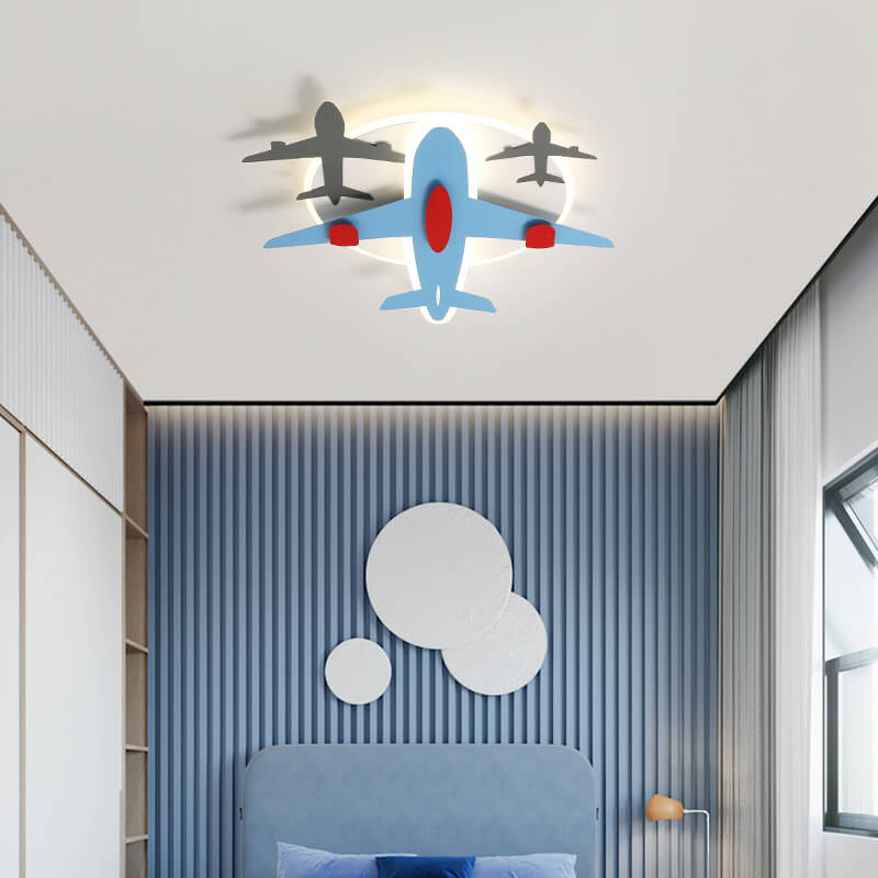 Modern Creative Aircraft Shape LED Cartoon Kids Flush Mount Ceiling Light