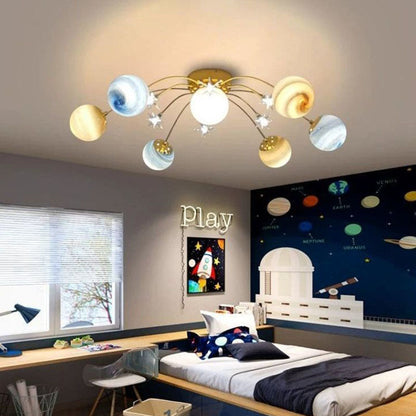 مصباح سقف شبه مدمج مع زجاج حديدي معاصر من Creative Planet Kids، مكون من 13 مصباحًا لغرفة النوم 