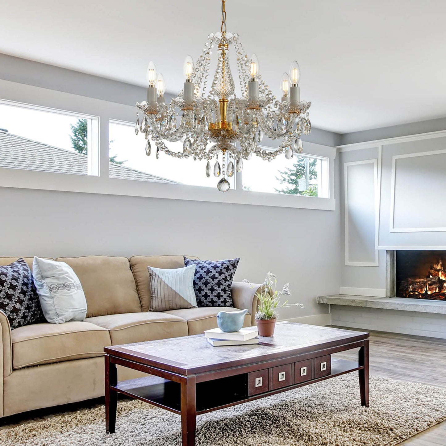 Modern European Style Crystal Pendant 8-Light Chandelier