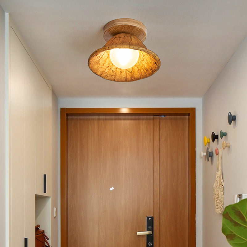 Traditional Vintage Lotus Leaf Resin Fiber Glass 1-Light Semi-Flush Mount Ceiling Light For Bedroom