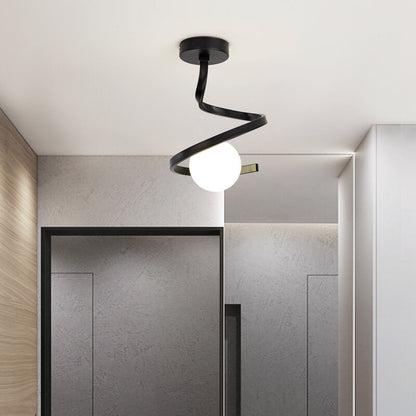 Modern Creative Glass Orb Curve 1-Light Semi-Flush Mount Ceiling Light