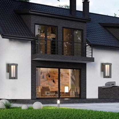 مصباح حائط LED مقاوم للماء مصنوع من الألومنيوم والحديد بتصميم هندسي مربع بسيط خارجي 