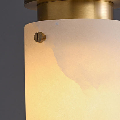 Traditional Chinese Copper Marble Cylinder 1-Light Pendant Light For Bedside