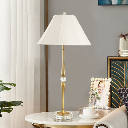 European Luxury Fabric Pleated Cone Long Pole 1-Light Table Lamp