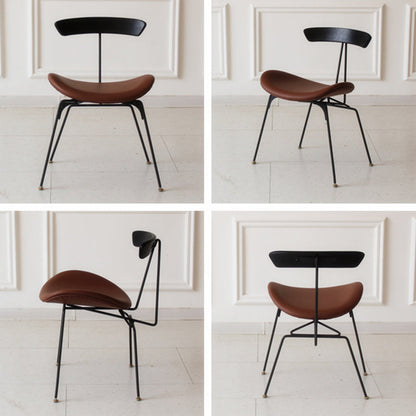 Contemporary Industrial Ant Arch Wood Rebar PU Leather Fabric Sponge Dining Chair Backrest For Dining Room