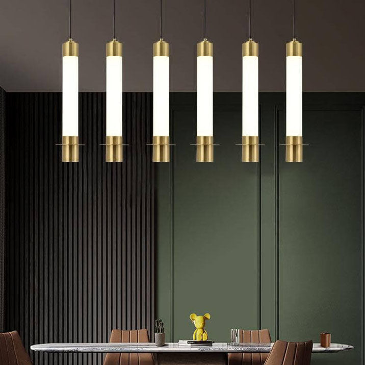 Minimalist Light Luxury Gold Cylindrical Aluminum Acrylic LED Pendant Light