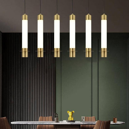 Minimalist Light Luxury Gold Cylindrical Aluminum Acrylic LED Pendant Light