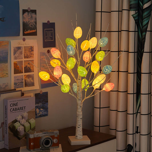 Modern Creative Holiday Decorative Colorful Egg Simulation Tree Plastic LED Table Lamp
