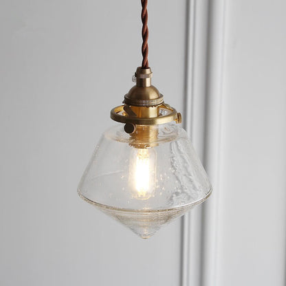 Japanese Vintage Rhombus Bubble Glass Jar 1-Light Pendant Light