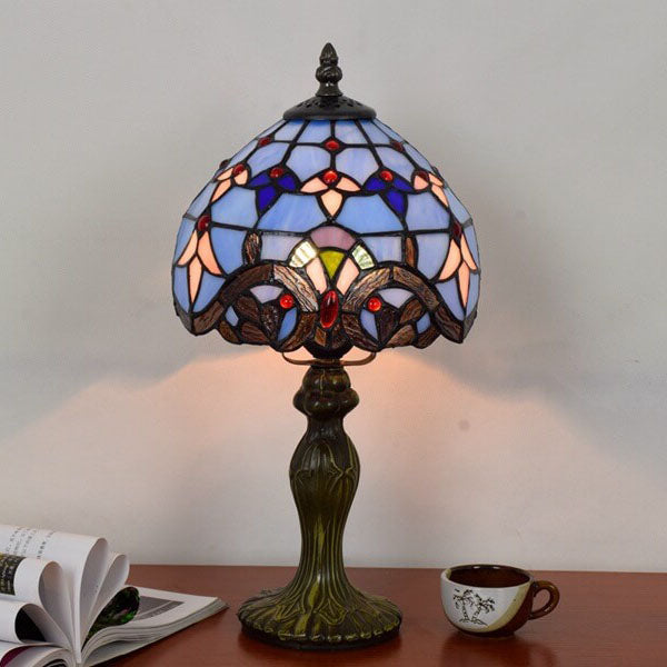 European Style Tiffany Blue Baroque Stained Glass Round 1-Light Table Lamp
