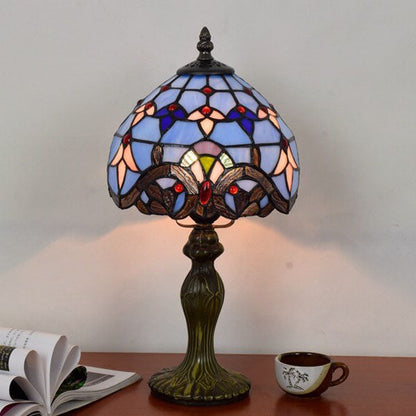European Style Tiffany Blue Baroque Stained Glass Round 1-Light Table Lamp