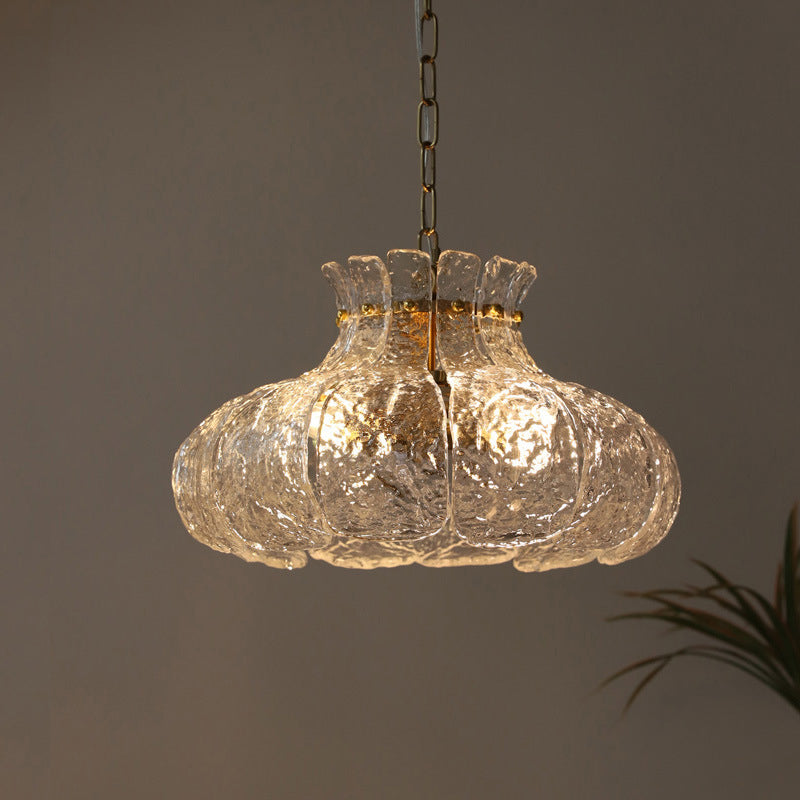 Traditional Vintage Round Floral Iron Glass 4-Light Pendant Light For Living Room
