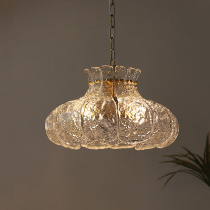 Traditional Vintage Round Floral Iron Glass 4-Light Pendant Light For Living Room
