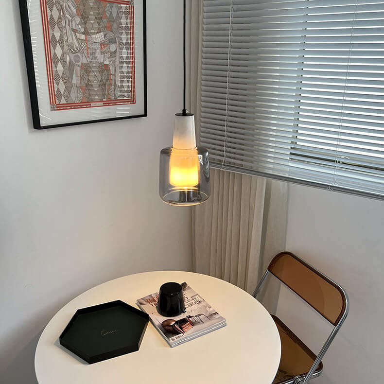 Nordic Minimalist Marble Glass Jar 1-Light Pendant Light