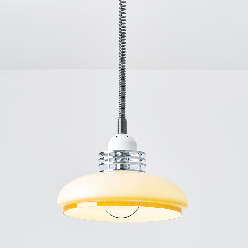 Japanese Minimalist Hardware Glass Round Head Retractable 1-Light Pendant Light