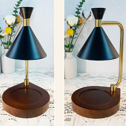 Contemporary Creative Iron Conical Shade Wooden Base 1-Light Melting Wax Table Lamp For Bedroom