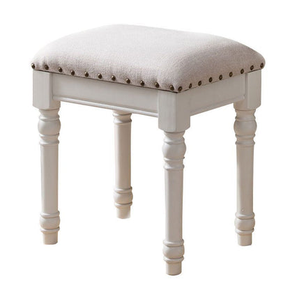 Contemporary Scandinavian Square Linen Faux Leather Solid Wood Vanity Stool Backless Armless For Bedroom