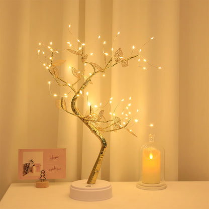 Simulation Gold Leaf Tree LED Tree Decoration Table Lamp