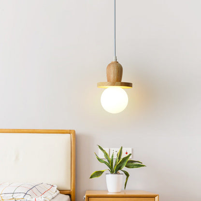 Traditional Japanese Wooden Linear Frame Globe Glass Shade 1/3/5-Light Island Light Chandelier For Living Room