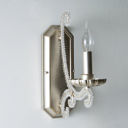 Vintage French Crystal Candelabra Iron 1/2 Light Wall Sconce Lamp
