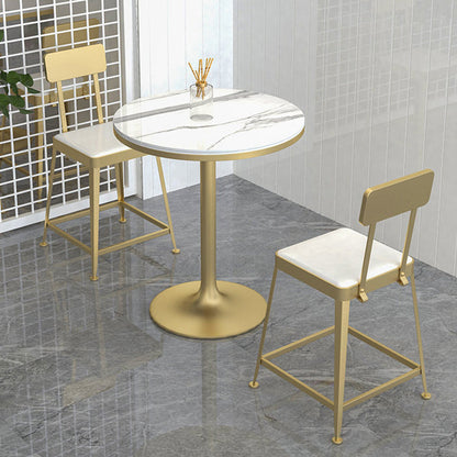 Modern Minimalist Square PU Leather Upholstered Iron Frame Bar Stool Backrest Footrest For Dining Room