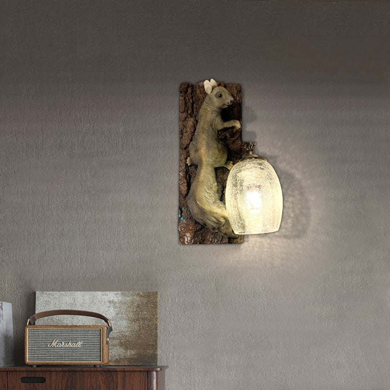 Nordic Vintage Resin Squirrel Glass 1-Light Wall Sconce Lamp