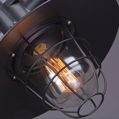 Contemporary Industrial Iron Pot Lid Glass Shade 1-Light Pendant Light For Dining Room