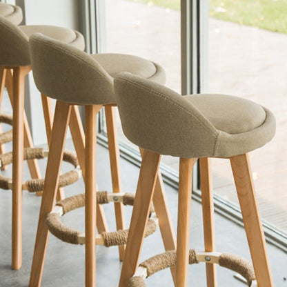 Traditional Vintage Round Fabric Wood Frame Swivel Bar Stool Low Back Footrest For Dining Room