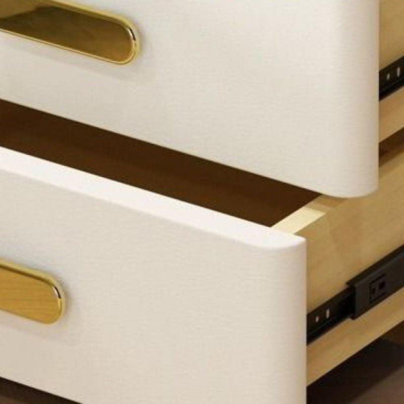 Contemporary Luxury Rectangular Rock Slab Solid Wood Microfiber Leather Nightstand 2-Drawer For Bedroom