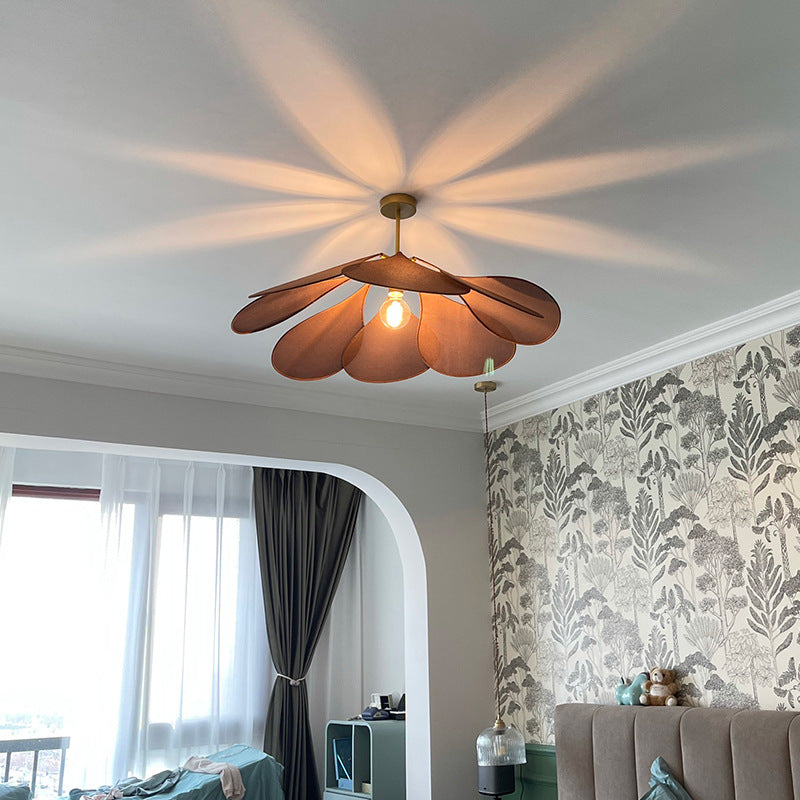 Contemporary Boho Petal Fabric Lampshade 1-Light Pendant Light For Living Room