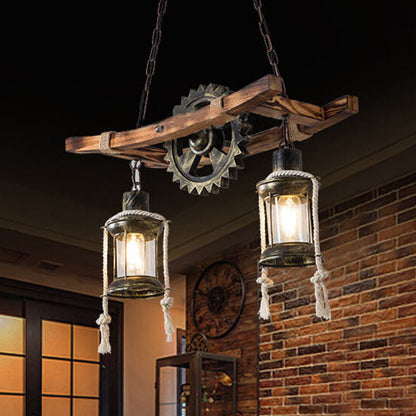 Vintage Industrial Wooden Metal 2-Light Island Light Chandelier