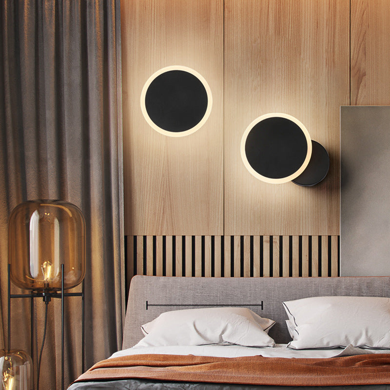 مصباح حائط LED دائري دوار مصنوع من الحديد والأكريليك بتصميم عصري بسيط لغرفة النوم 