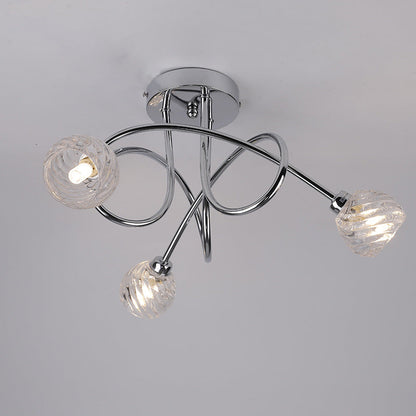 Nordic Luxury Crystal Glass Twisted Lines 3-Light Semi- Flush Mount Ceiling Light