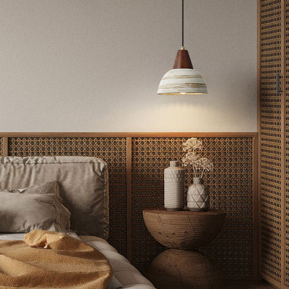 Contemporary Vintage Dome Brass Wood Ceramic 1-Light Pendant Light For Living Room