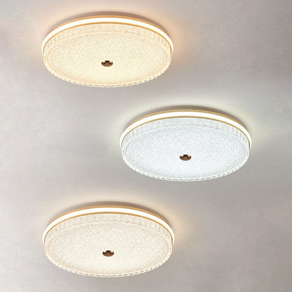 Modern Luxury Round Metal Aluminium Crystal Sand LED Flush Mount Ceiling Light For Bedroom