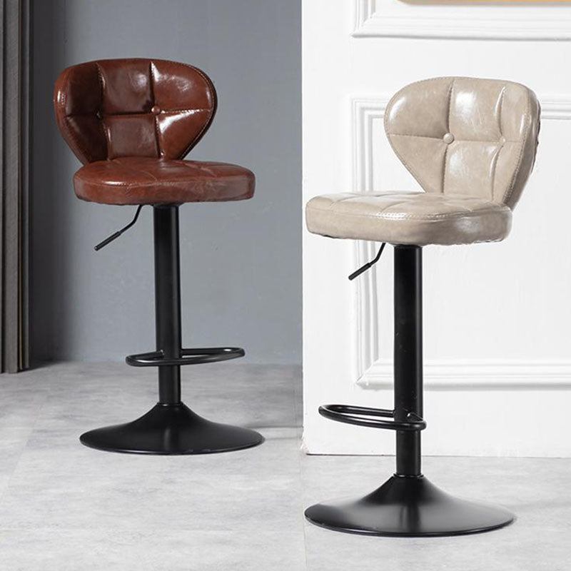 Modern Minimalist Square Oiled Wax Leather Metal Bar Stool Backrest Armless For Dining Room