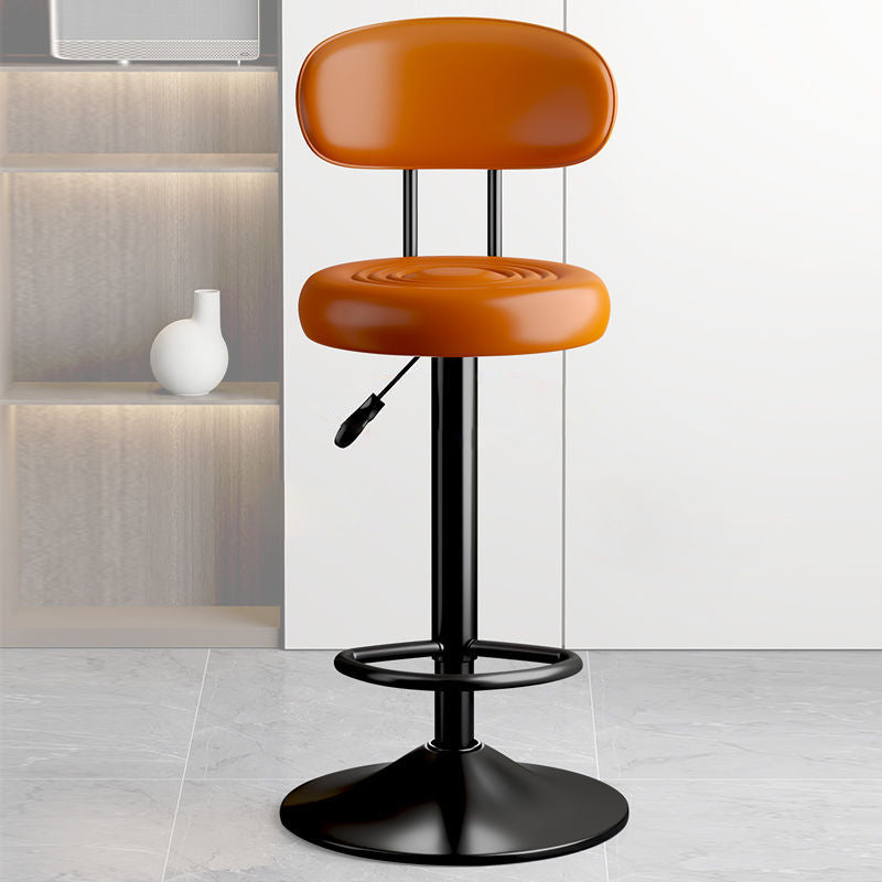 Contemporary Luxury Round Faux Leather Upholstered Swivel Bar Stool Height Adjustable Footrest For Dining Room