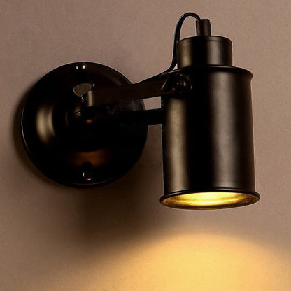 Traditional Vintage Cylinder Iron 1-Light Wall Sconce Lamp For Bedroom