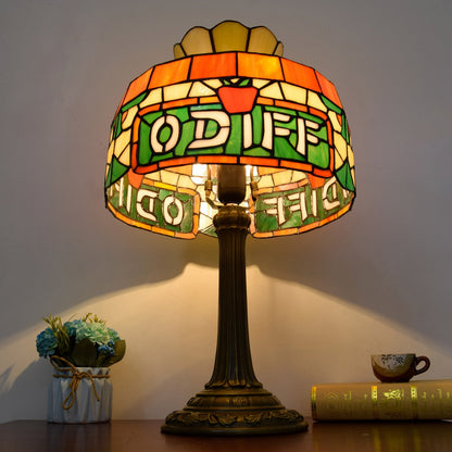 Traditional Tiffany Round Umbrella-Shaped Stained Glass Resin Iron 1-Light Table Lamp For Bedroom